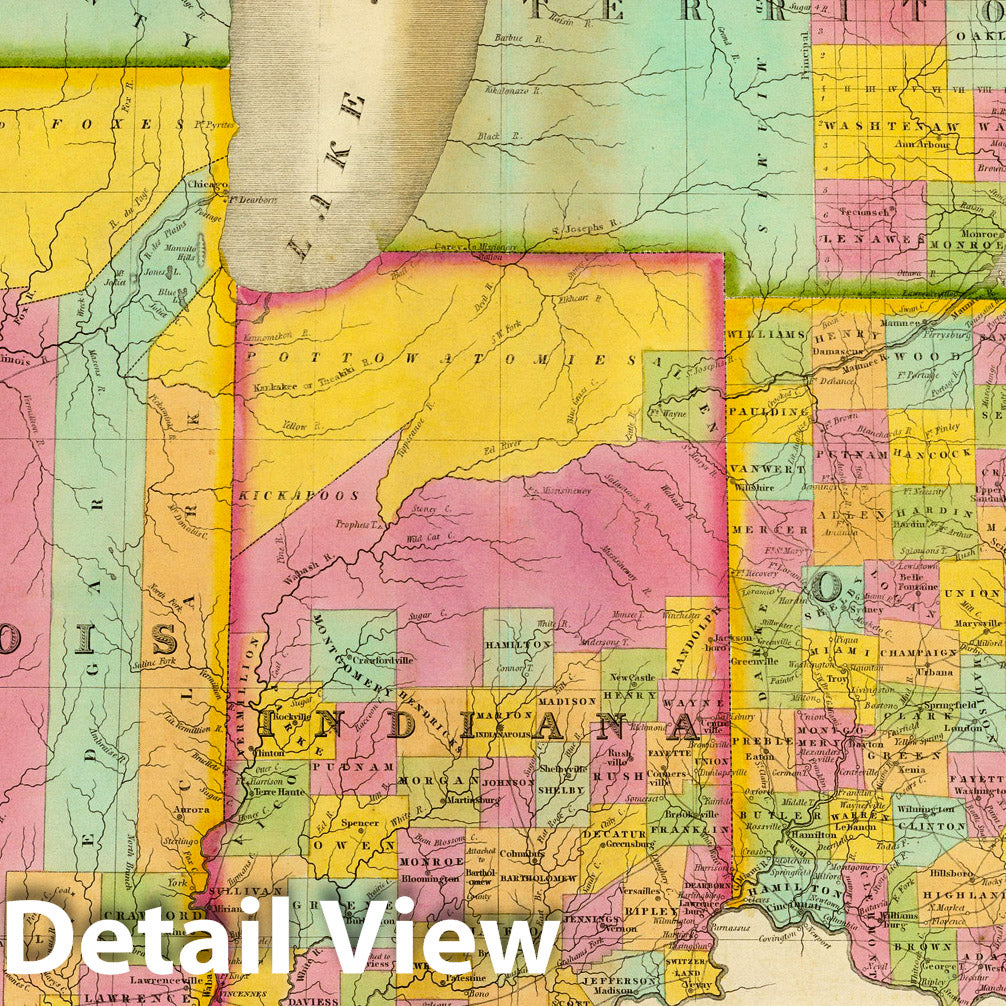 Ohio, Indiana, Illinois & Michigan 1826 Historical Map Print