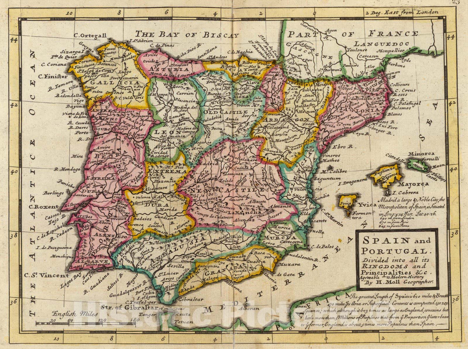 Historic Map : World Atlas Map, Spain and Portugal. 1736 - Vintage Wall Art