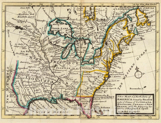 Historic Map : New map of ye north parts of America, 1736 - Vintage Wall Art