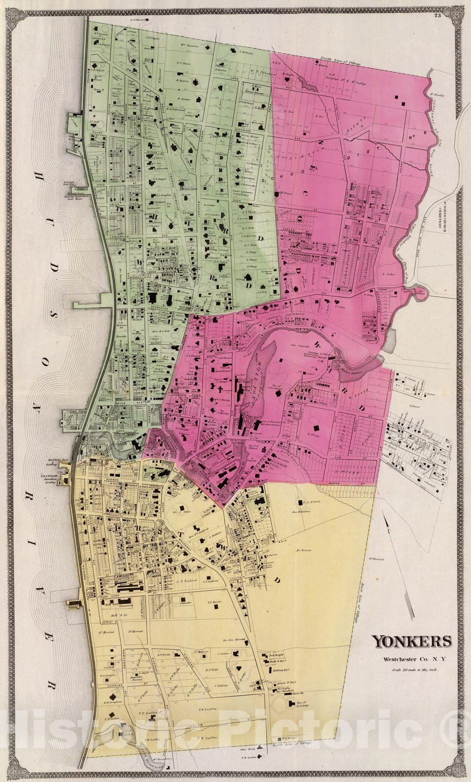 Historic Map : Yonkers (N.Y.), New York, County Atlas Map, Yonkers, N.Y. 1868 , Vintage Wall Art