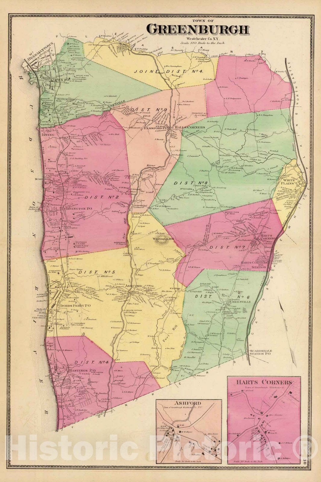 Historic Map : County Atlas Map, Greenburgh, Town. 1868 - Vintage Wall Art