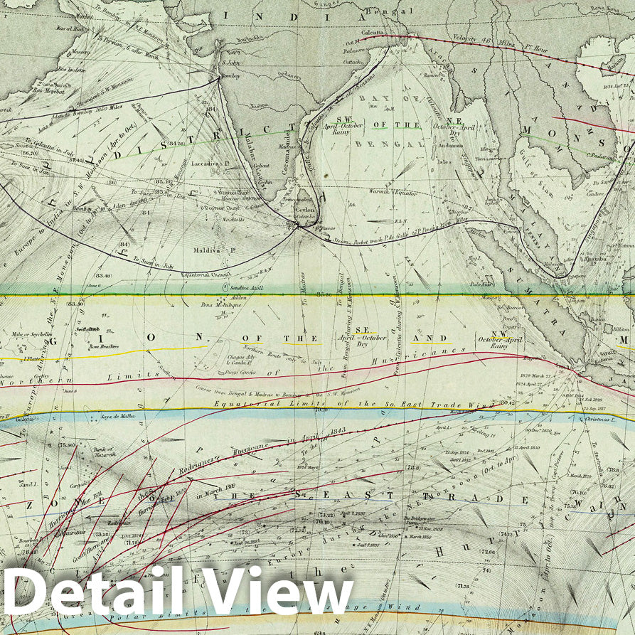 Indian Ocean - Nautical Chart, 1856 - Historical Map Print