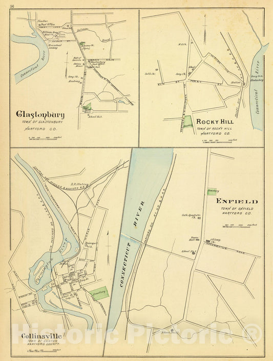 Historic Map : State Atlas Map, Enfield. 1893 - Vintage Wall Art
