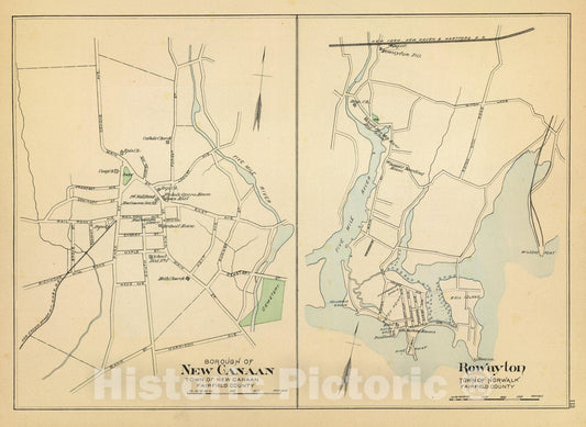 Historic Wall Map : State Atlas Map, New Canaan, Rowayton. 1893 - Vintage Wall Art