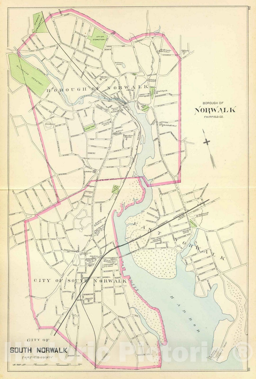 Historic Map : State Atlas Map, Norwalk, S. Norwalk. 1893 - Vintage Wall Art