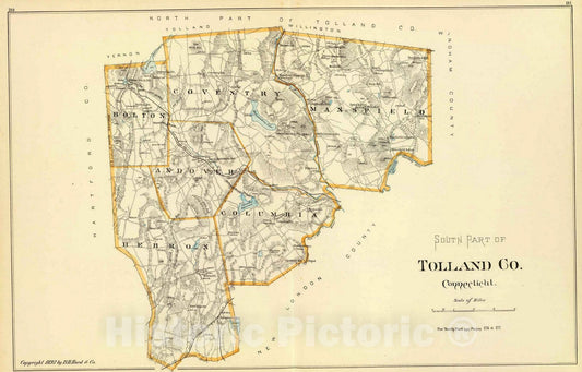 Historic Map : State Atlas Map, Tolland Co. S. 1893 - Vintage Wall Art