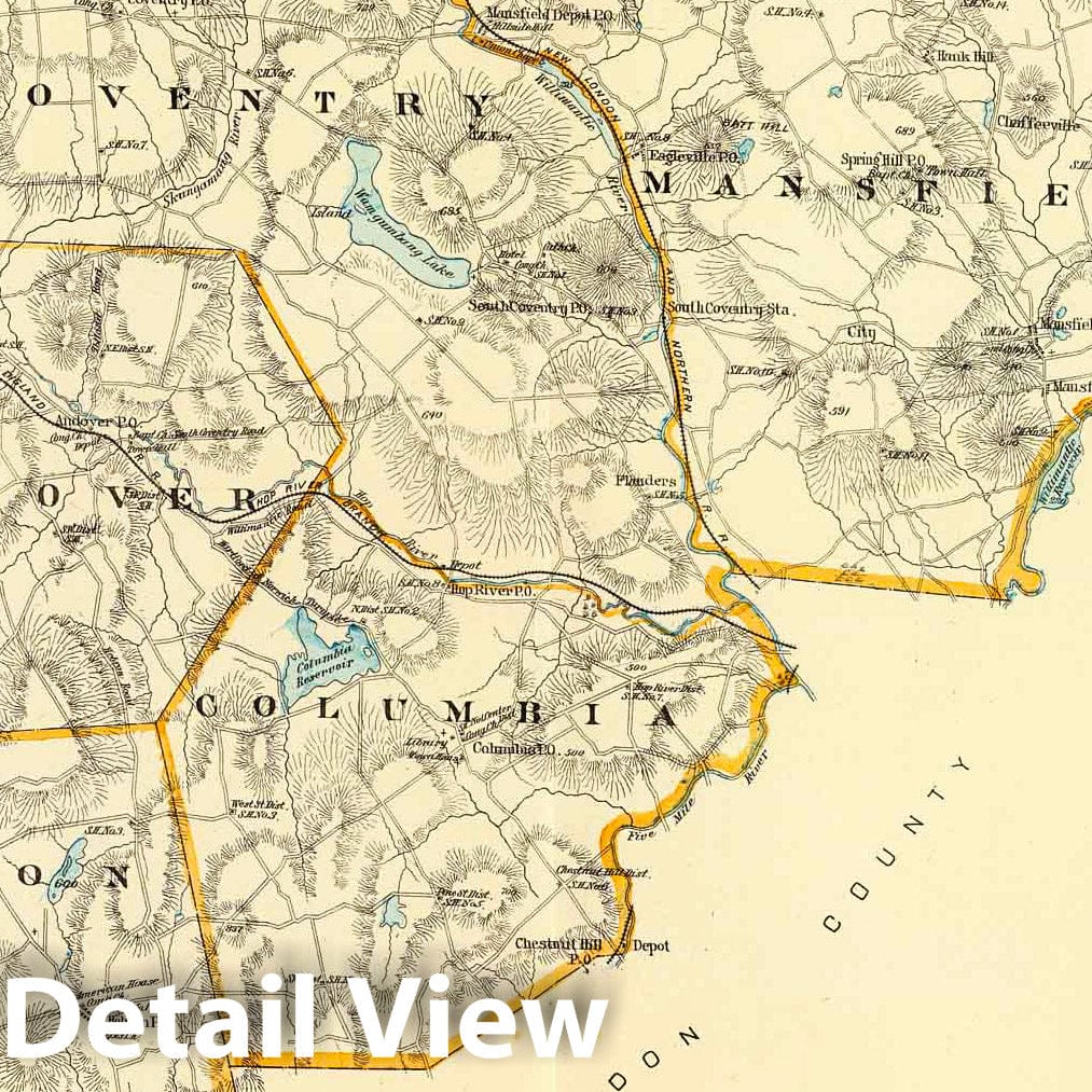 Tolland County, Connecticut - South Part, 1893 - Historical Map Print