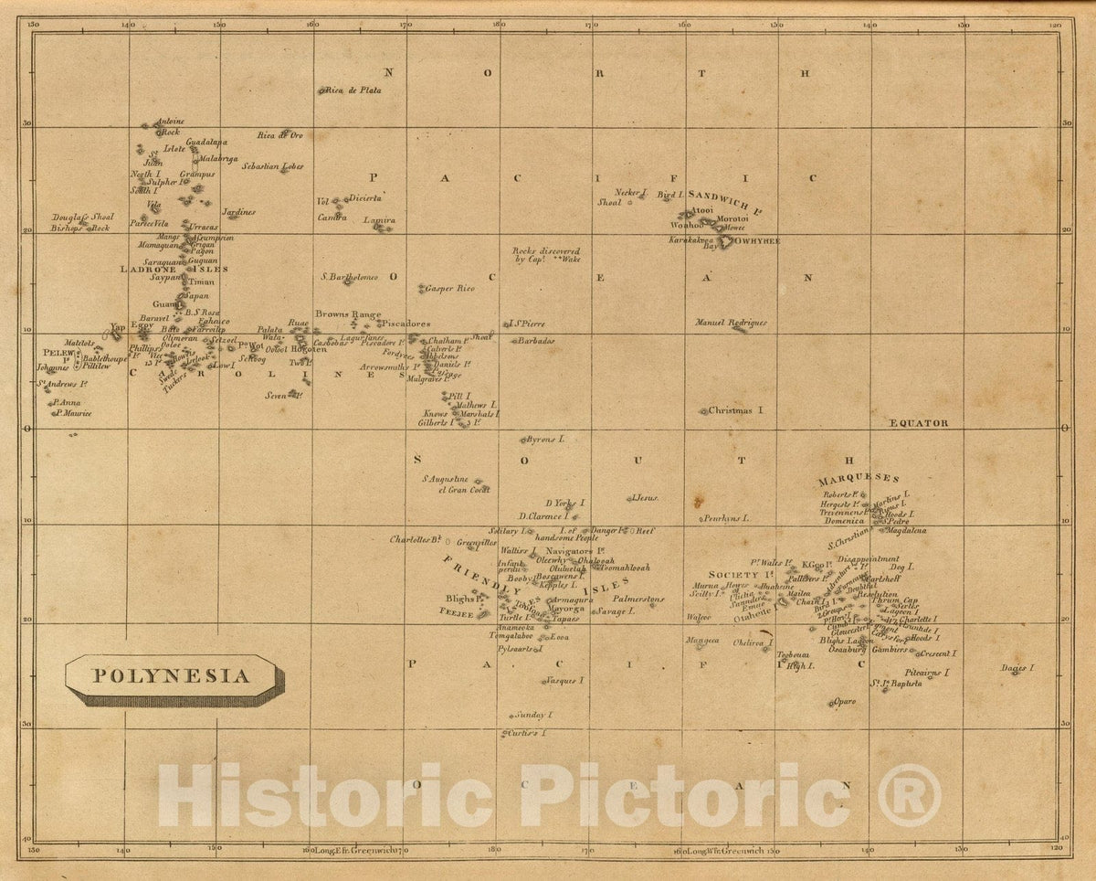 Historic Map : World Atlas Map, Polynesia. 1812 - Vintage Wall Art