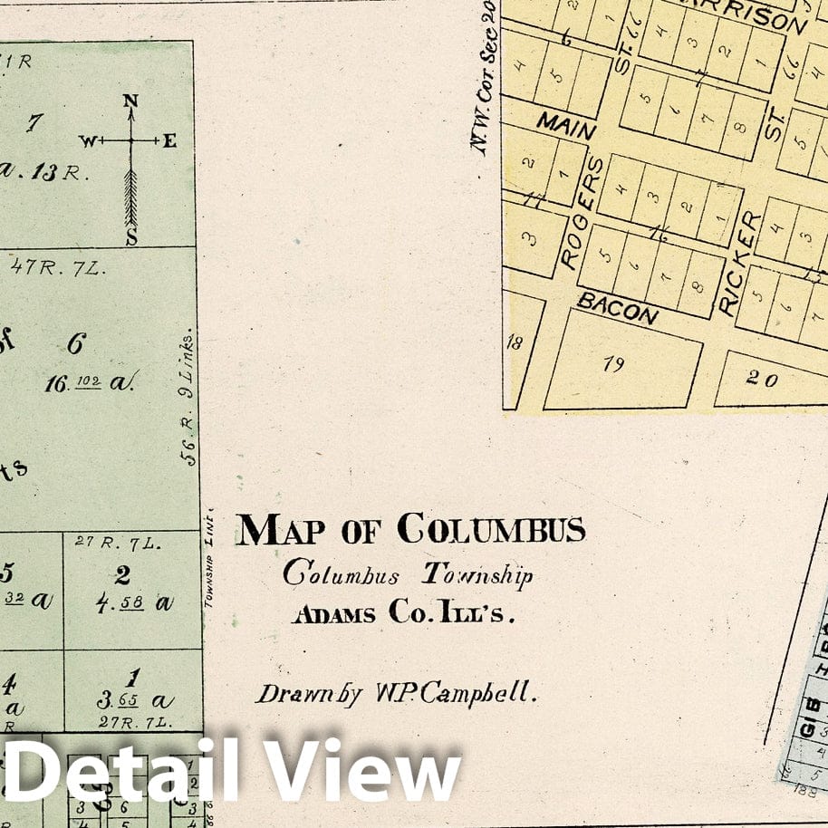 Burton, Columbus, Laprairie, Adams County, Illinois 1872 Atlas Map Print