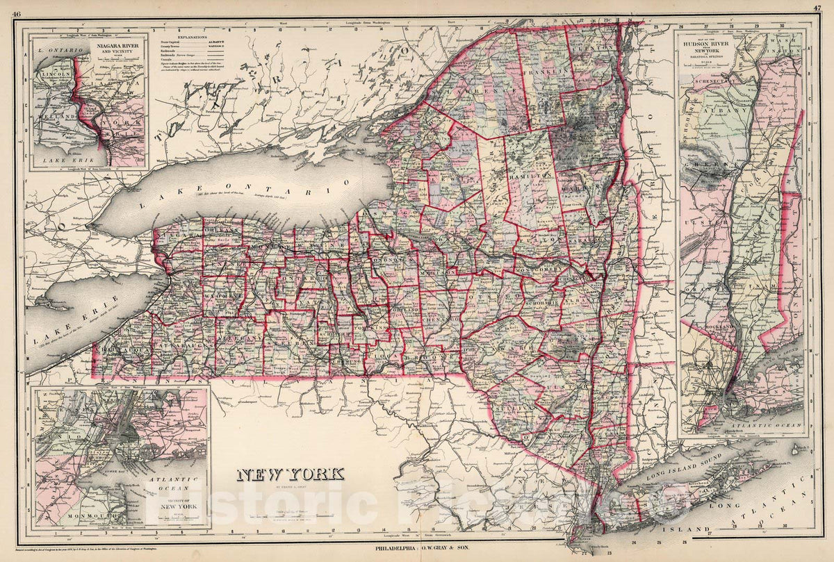 Historic Map : New York. 1876 - Vintage Wall Art