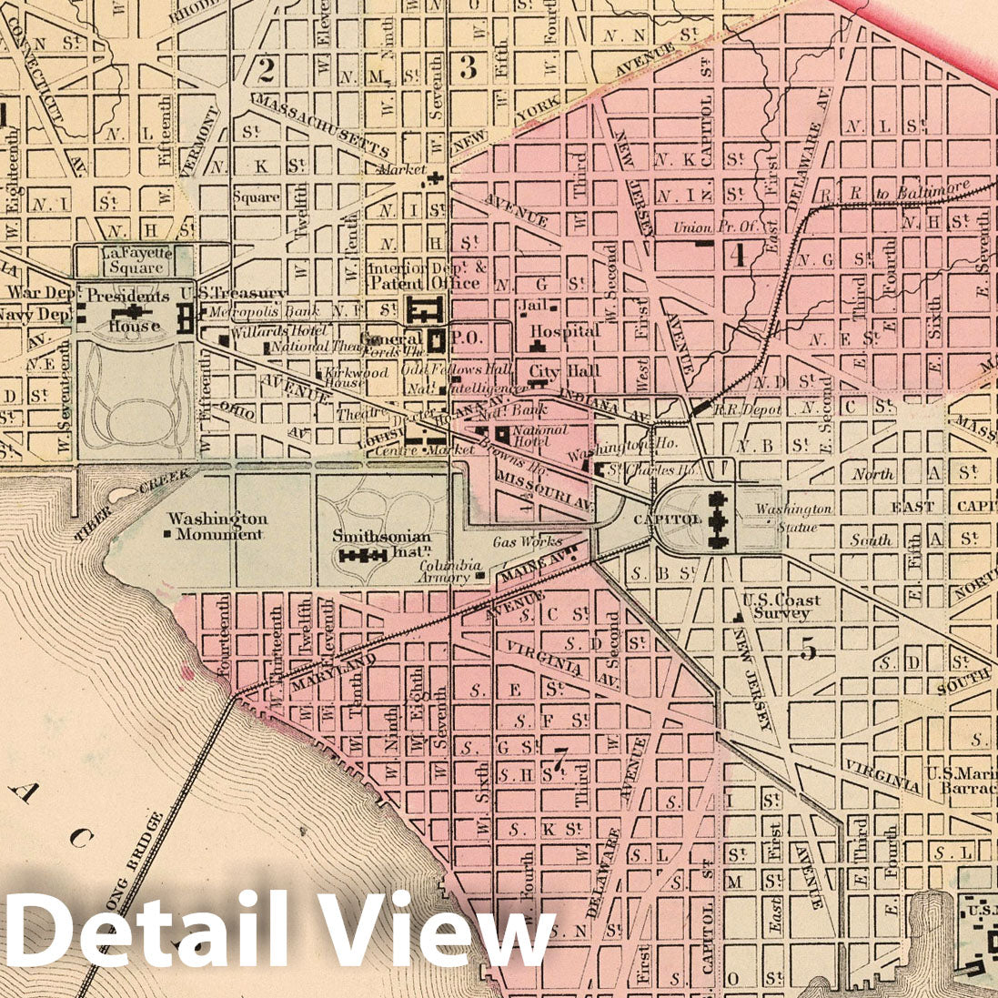 Washington, District of Columbia - Railroad Map, 1868 - Historical Map Print
