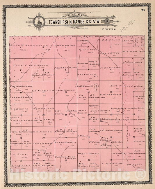 Historic Wall Map : Dawson County Nebraska, County Atlas Map, Township 9 N. Range XXIV W. 1904 - Vintage Wall Art