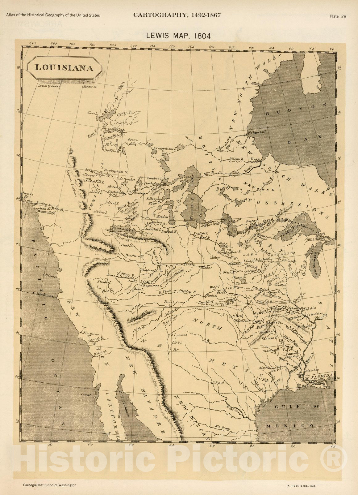 Historic Map : Plate 28. Facsimile Cartography 1492-1867. Lewis Map, 1804, 1804 - Vintage Wall Art