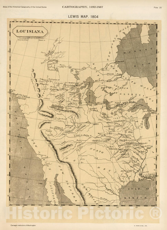Historic Map : Plate 28. Facsimile Cartography 1492-1867. Lewis Map, 1804, 1804 - Vintage Wall Art
