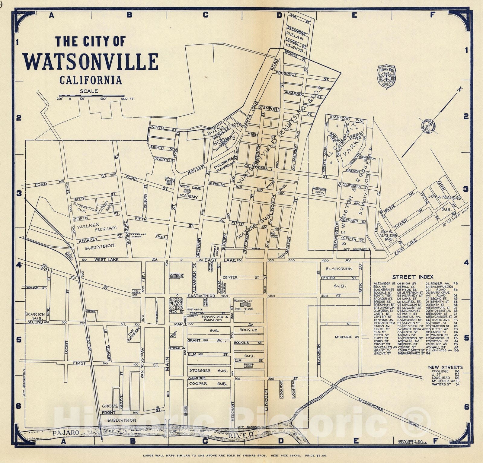 Watsonville, California - Road Map, 1938 - Thomas Bros. Atlas