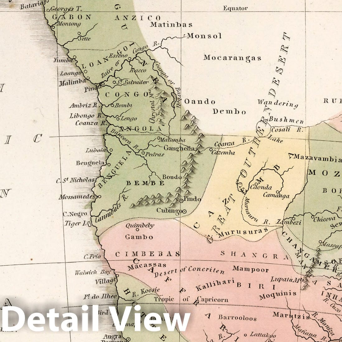 Southern Africa - River Map, 1838 - Historical Map Print