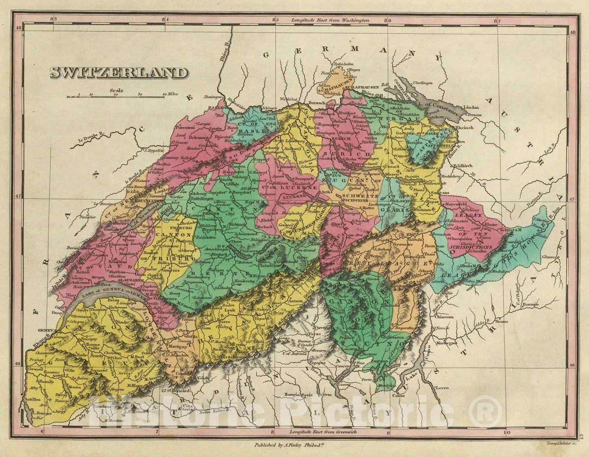 Historic Map : Classical Atlas Map, Switzerland. 1831 - Vintage Wall Art