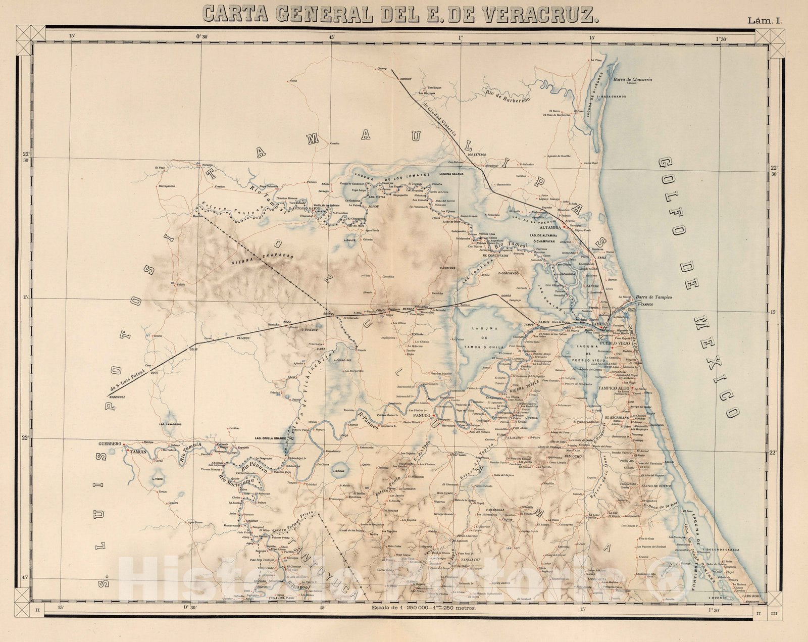 Historic Wall Map : Veracruz (Mexico), State Atlas Map, Lam. I. Carte General de E. de Veracruz. 1905 , Vintage Wall Art
