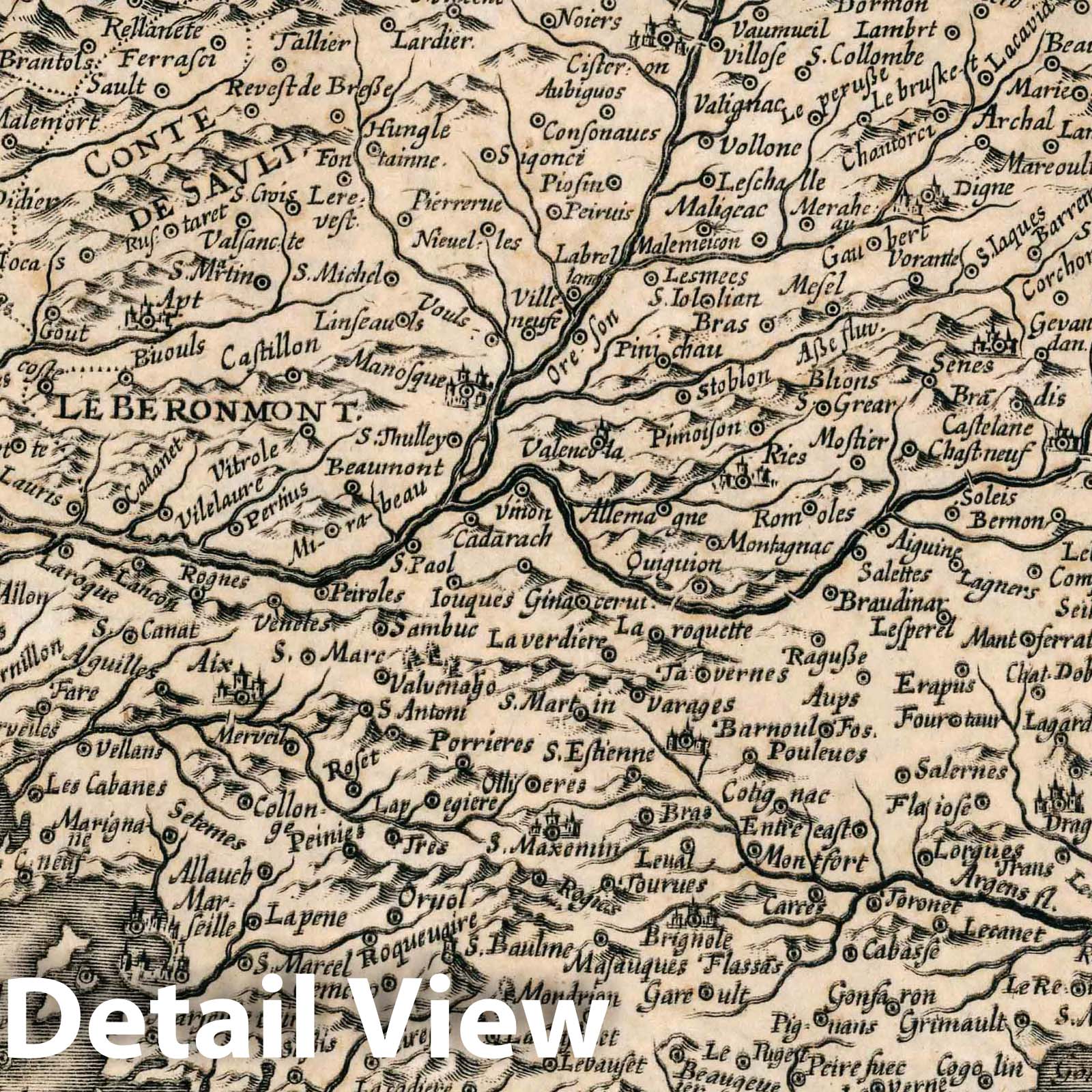 Provence - River Map, 1636 - Historical Map Reproduction