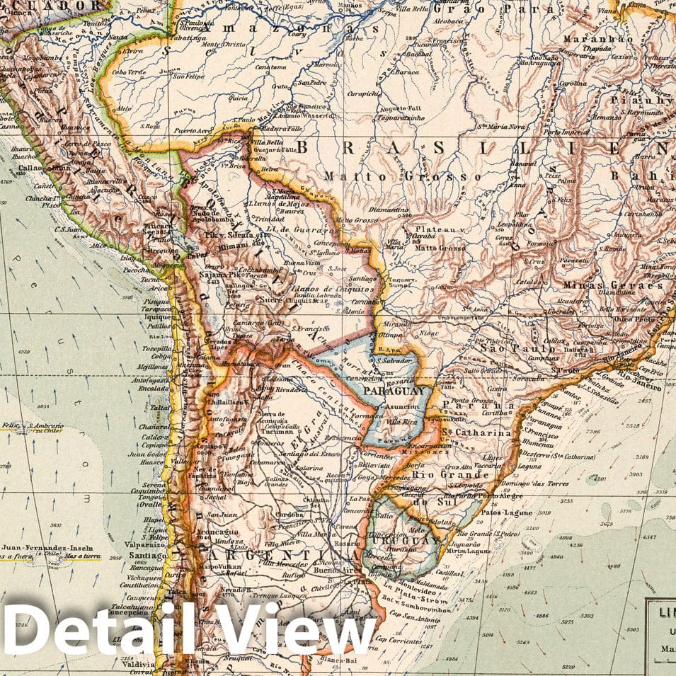South America - Plate No. 103, 1925 - Stieler's Atlas Historical Map Print