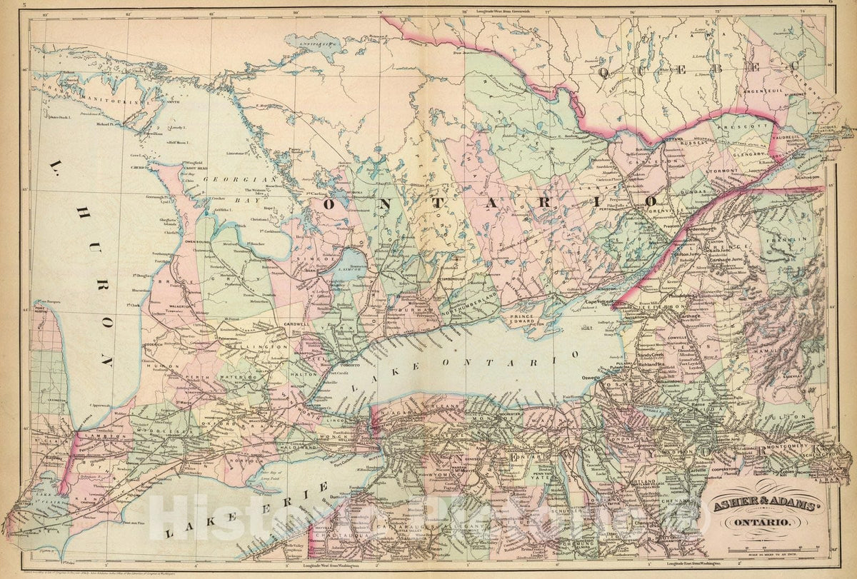 Historic Map : Ontario. 1874 - Vintage Wall Art