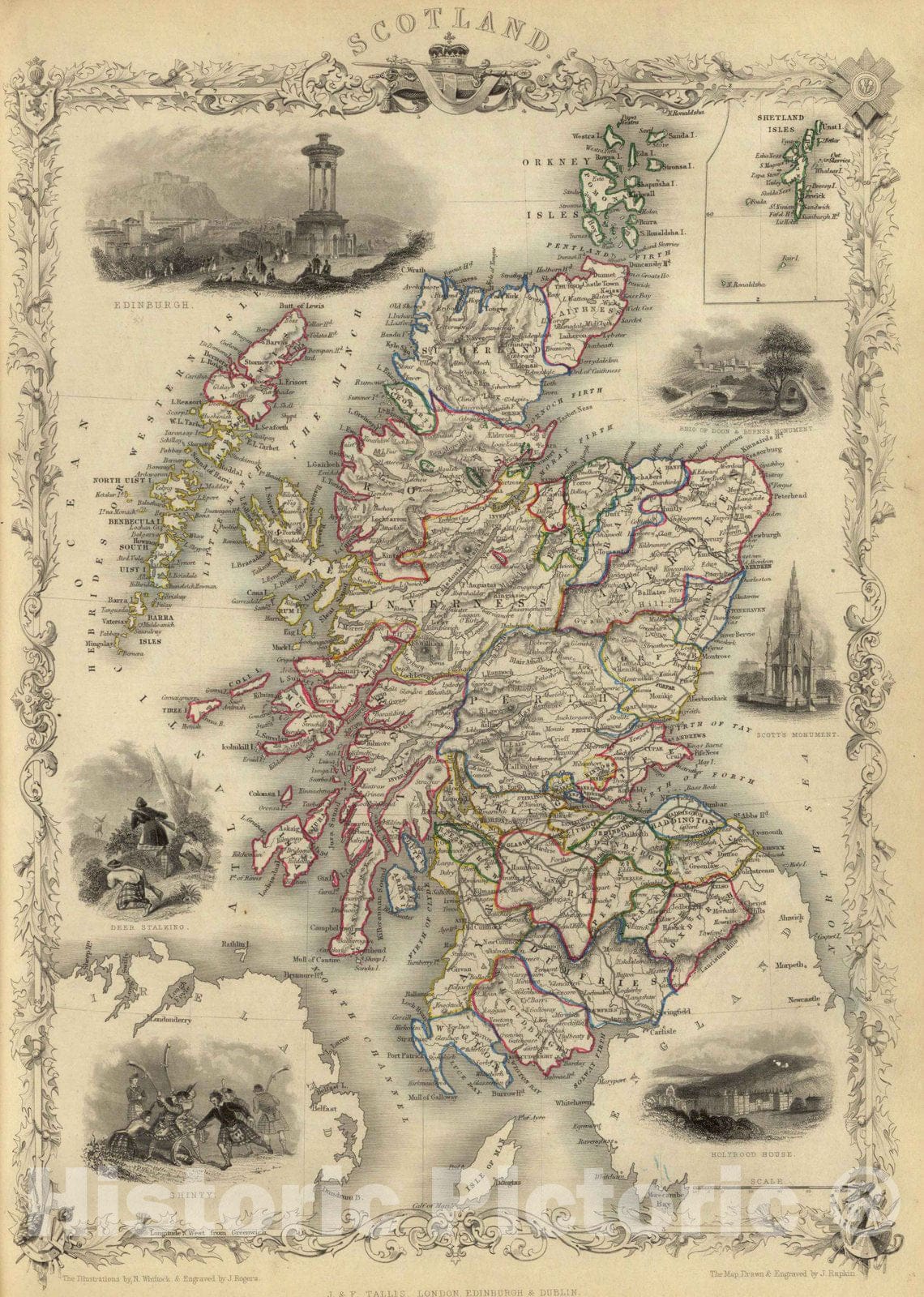 Scotland with Shetland Islands, 1851 - Historical Map Print