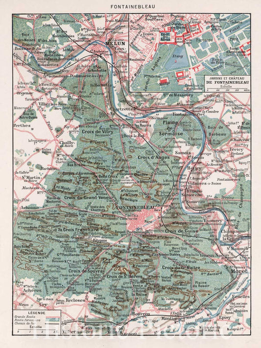 Fontainebleau, France 1900 - Historical Map Print