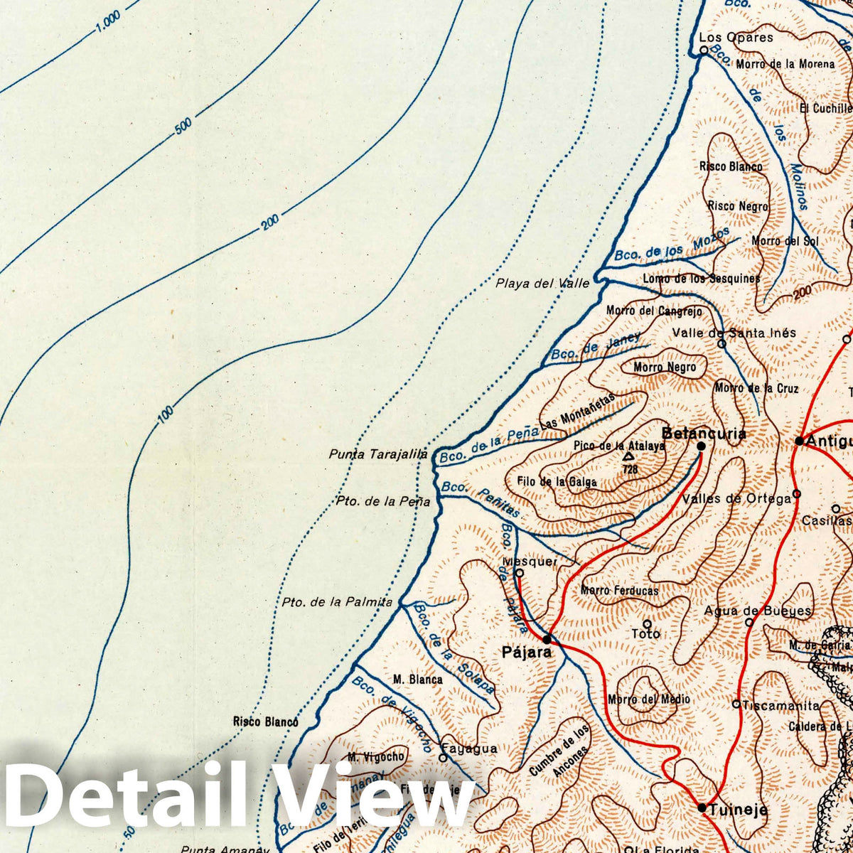 Isla de Fuerteventura, Canary Islands - Physical Map, 1953