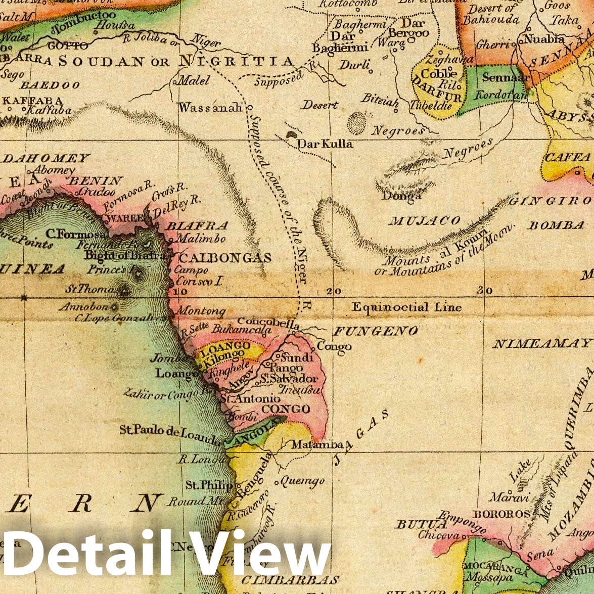 Africa, 1820 - Historical Map Print from Melish's Universal School Atlas