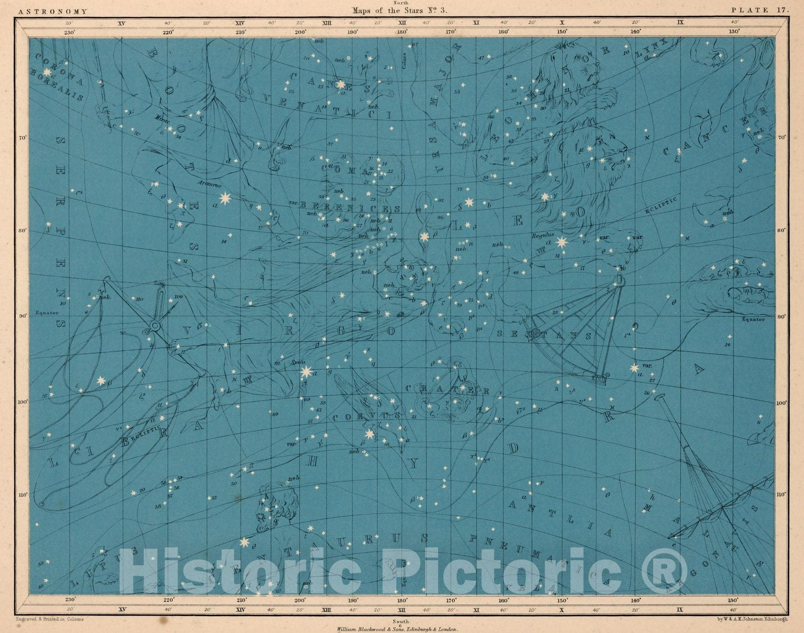Historic Wall Map : Plate 17. Maps of the Stars. No. 3, 1869 - Vintage Wall Art