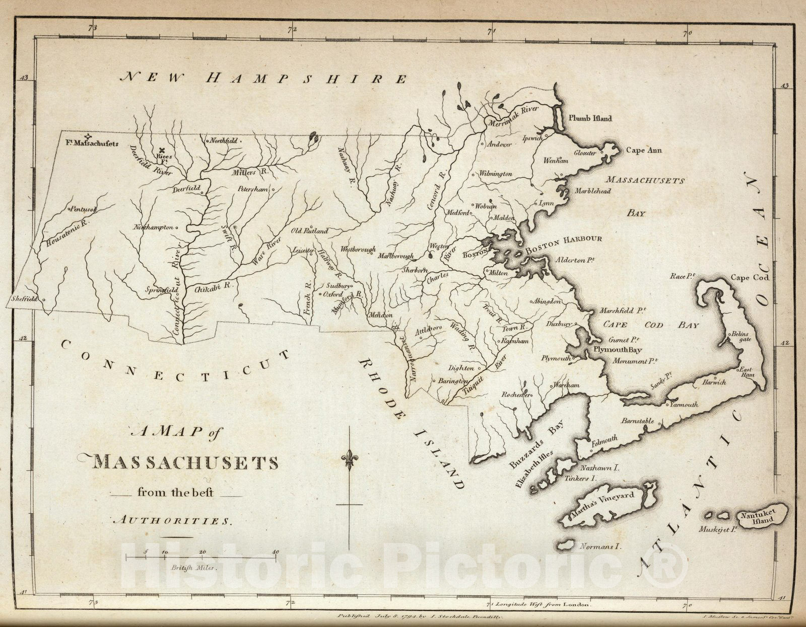 Historic Map : Geography Book, Massachusetts. 1794 - Vintage Wall Art