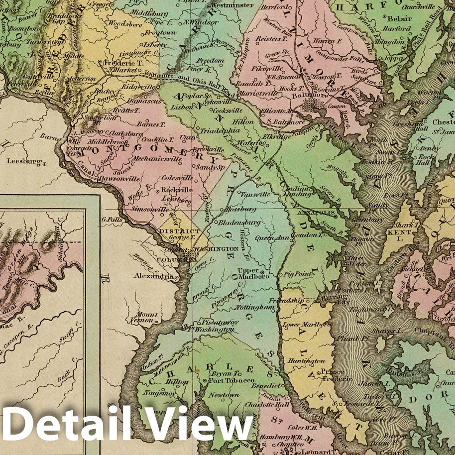 Maryland, 1838 - Historical Map Print from Bradford's Illustrated Atlas