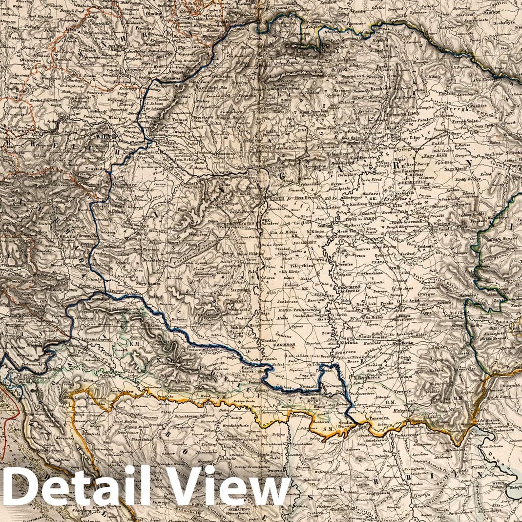 Austrian Empire - Physical Map, 1866 - Historical Map Print