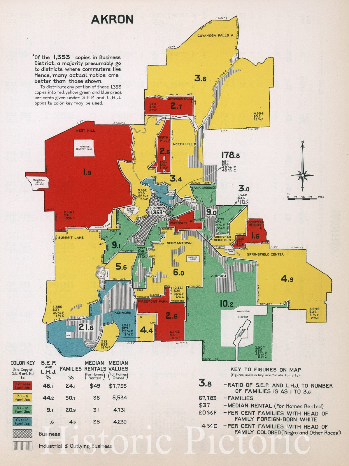 Historic Map : Akron. 1932 - Vintage Wall Art