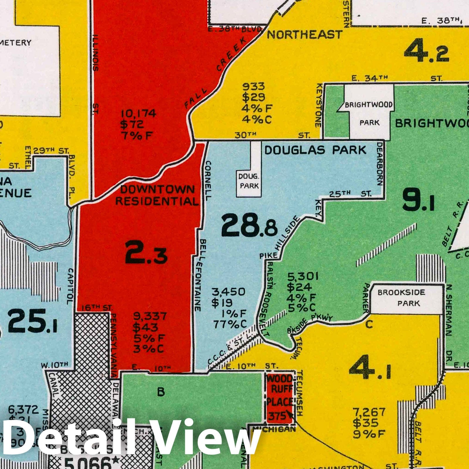 Indianapolis, Indiana 1932 Historical Map Print - Vintage City Statistical Map