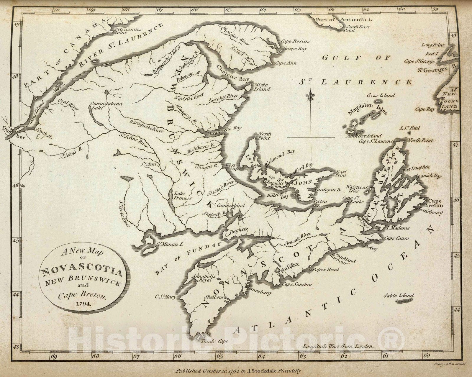 Historic Map : New Map of Nova Scotia, New Brunswick and Cape Breton, 1794 - Vintage Wall Art