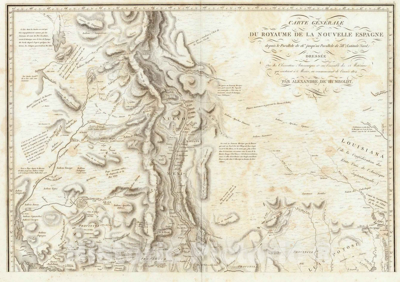 Historic Map : Mexico, Carte Generale Du Royaume De La Nouvelle Espagne. 1809 v2 , Vintage Wall Art