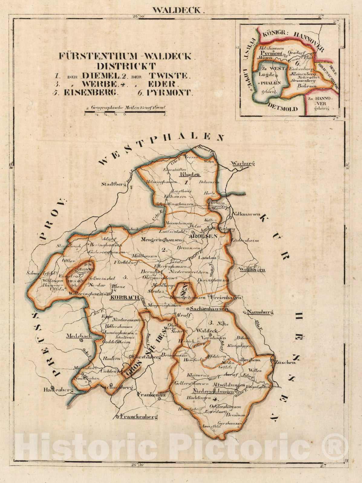 Waldeck, 1825 - Historical Map Print