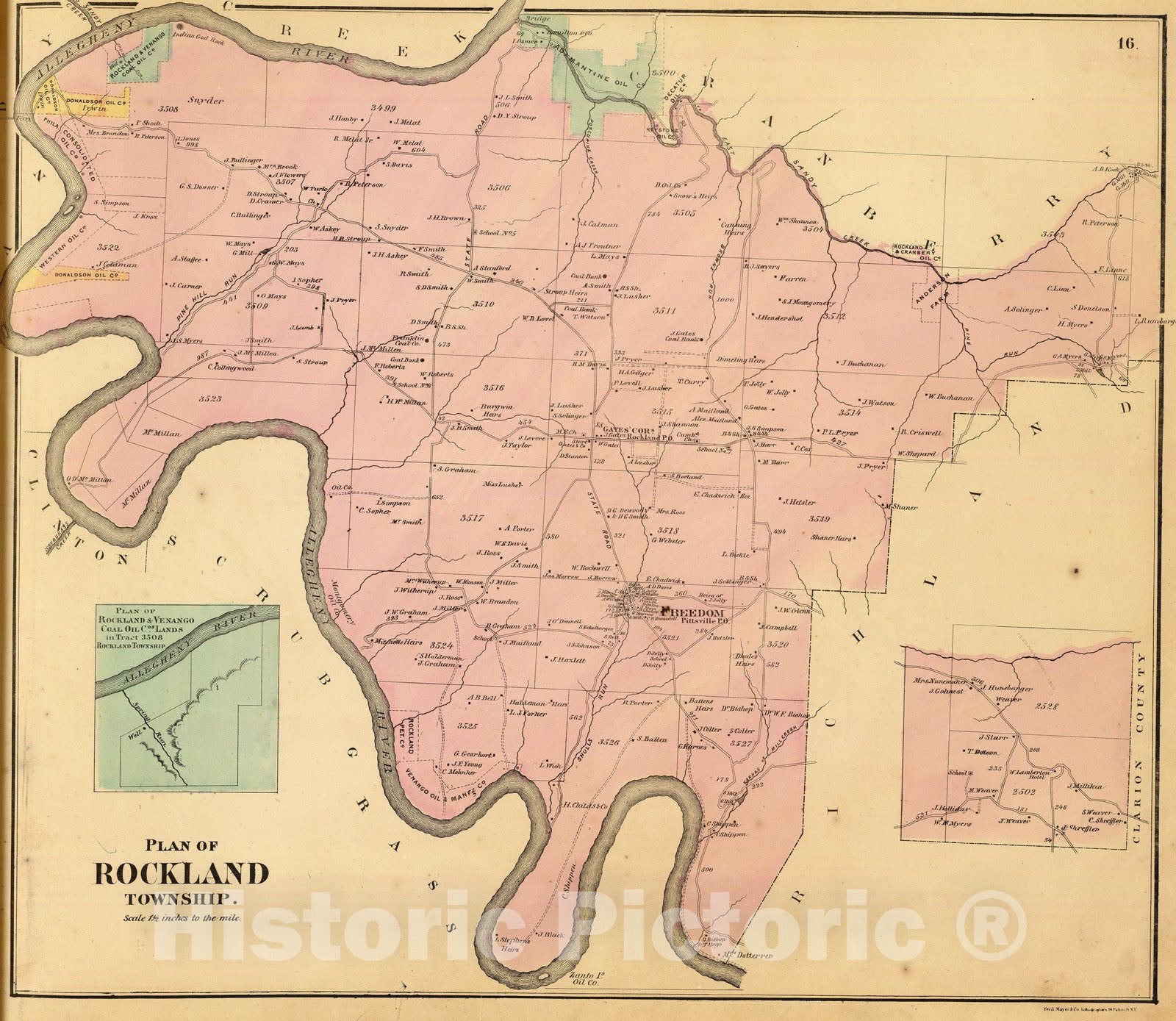 Historic Map : Regional Atlas Map, Rockland Township. 1865 - Vintage Wall Art