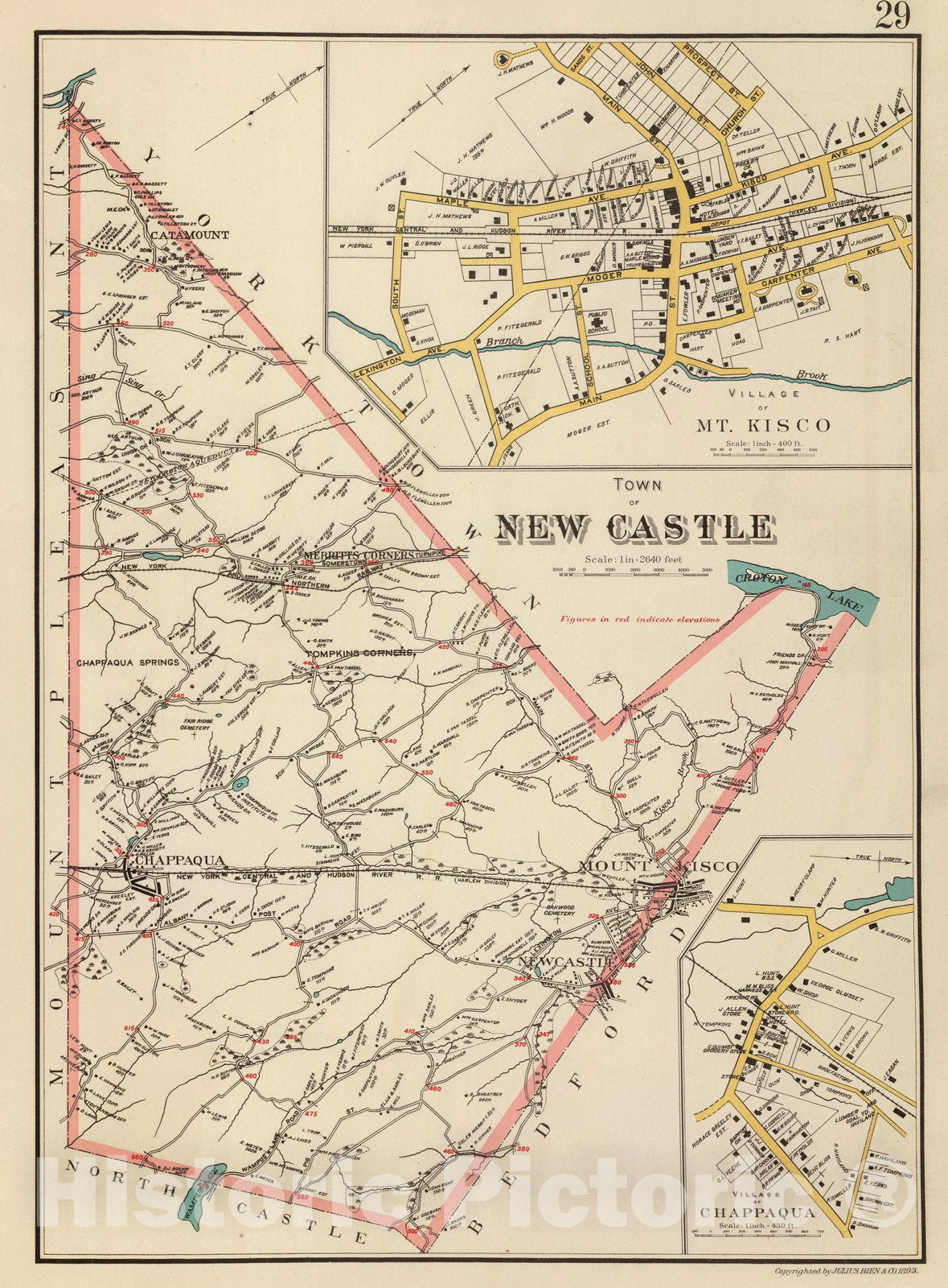 Historic Wall Map : County Atlas Map, New Castle town. 1893 - Vintage Wall Art