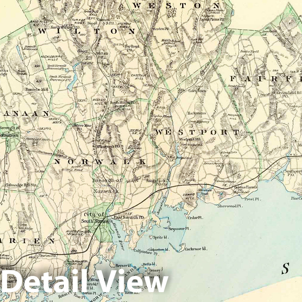 Historic Map : State Atlas Map, Fairfield Co. S. 1893 - Vintage Wall Art