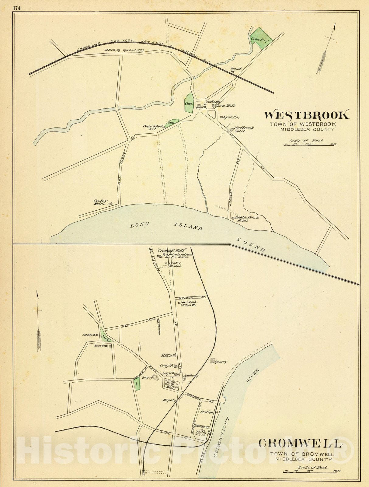 Historic Map : State Atlas Map, Westbrook, Cromwell. 1893 - Vintage Wall Art
