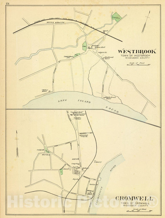 Historic Map : State Atlas Map, Westbrook, Cromwell. 1893 - Vintage Wall Art