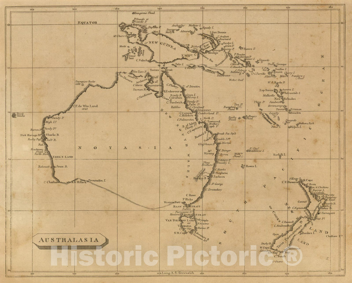 Historic Map : World Atlas Map, Australasia. 1812 - Vintage Wall Art