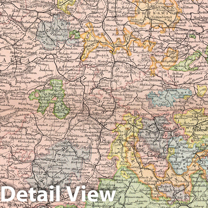 Western Germany - Railroad Map, 1892 - Historical Atlas Print