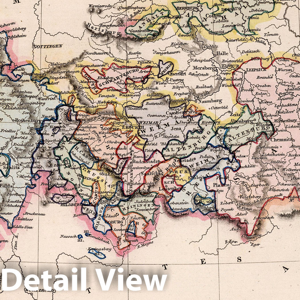 Central Germany - River Map, 1832 - Historical Map Print