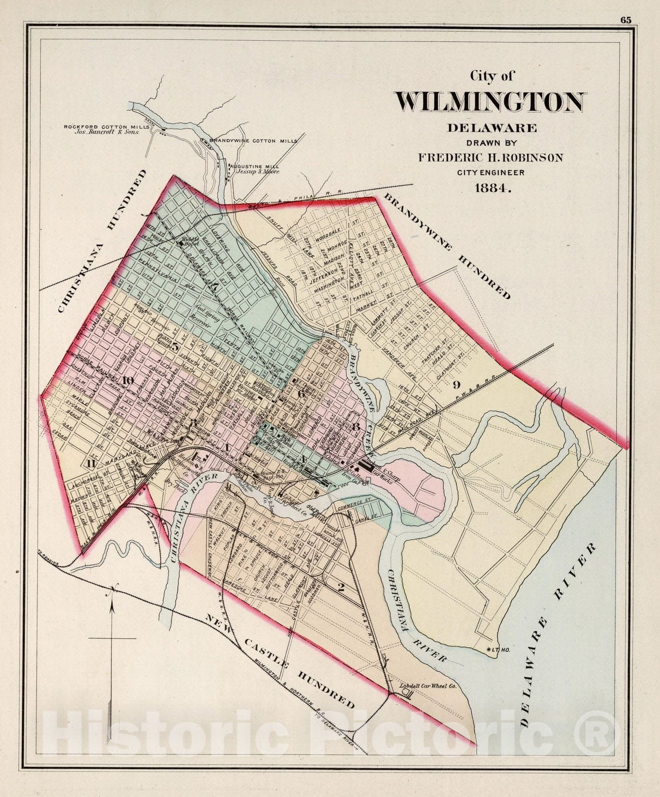 Wilmington, Delaware - Railroad Map, 1884 - Historical Map Print