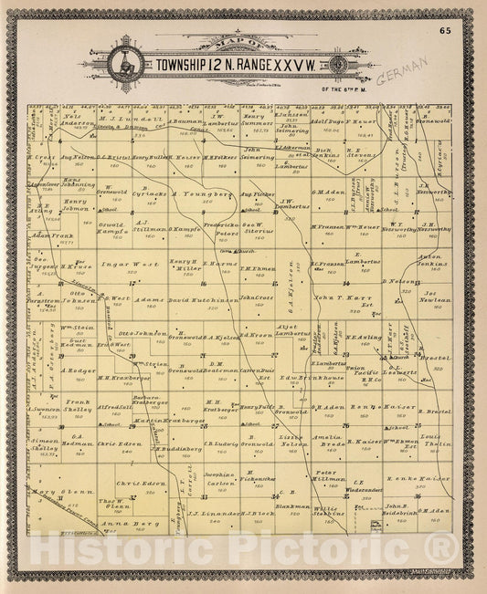 Historic Map : Dawson County Nebraska, County Atlas Map, Township 12 N. Range XXV W. 1904 - Vintage Wall Art
