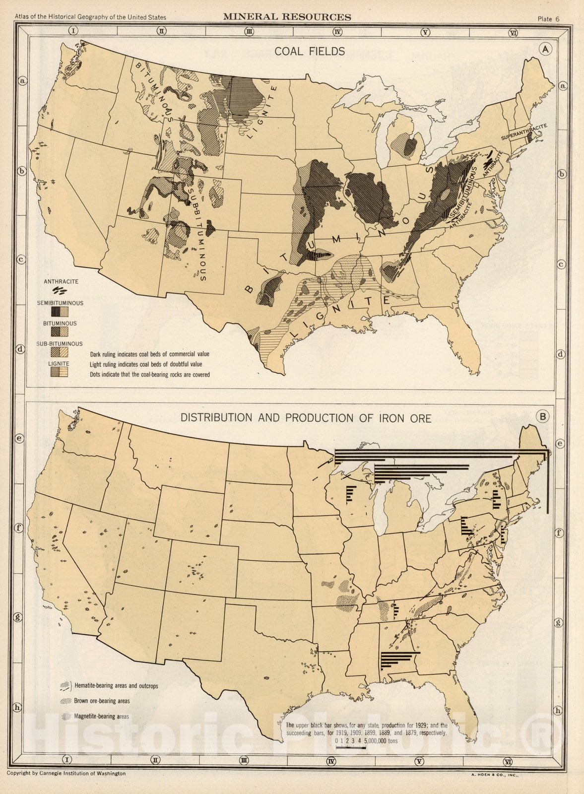 Historic Map : Historical Atlas Map, Plate 6. Mineral Resources. 1932 - Vintage Wall Art