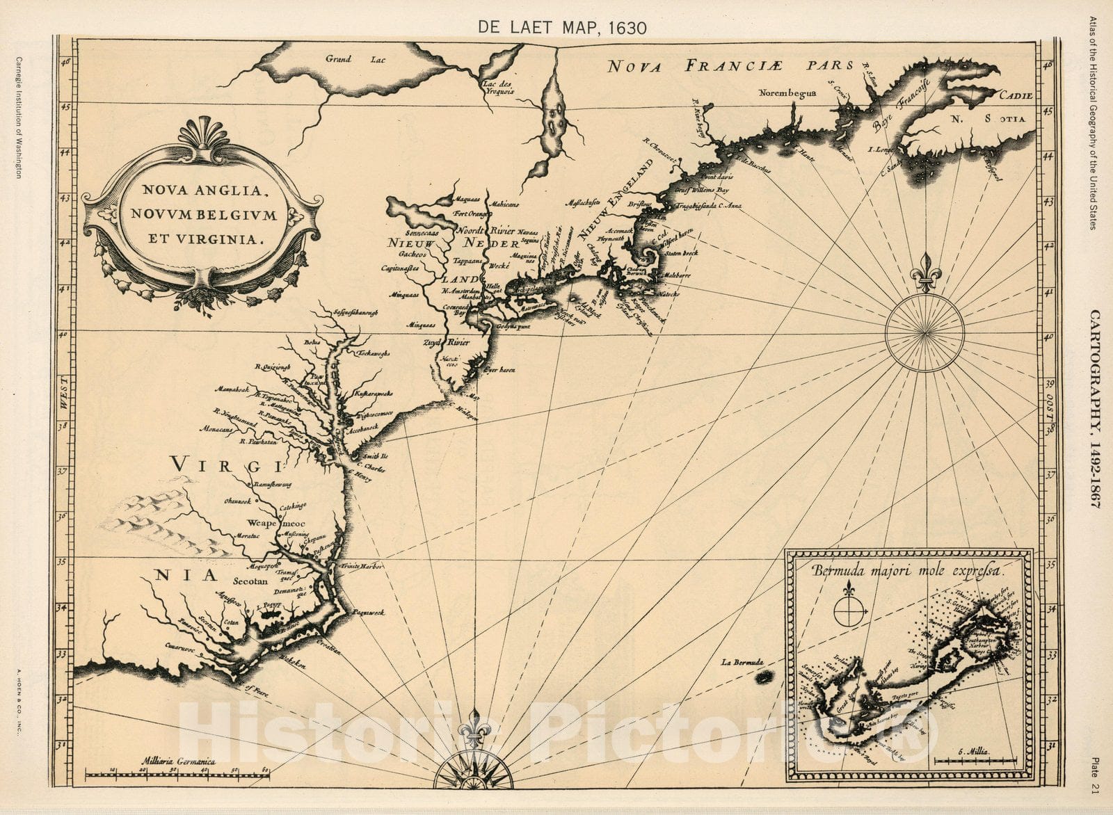 Historic Map : Plate 21. Facsimile Cartography 1492-1867. De Laet Map, 1630, 1630 - Vintage Wall Art